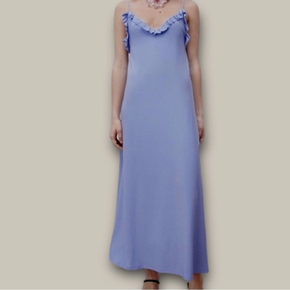 Zara Light Blue Sleeveless Dress with Ruffles